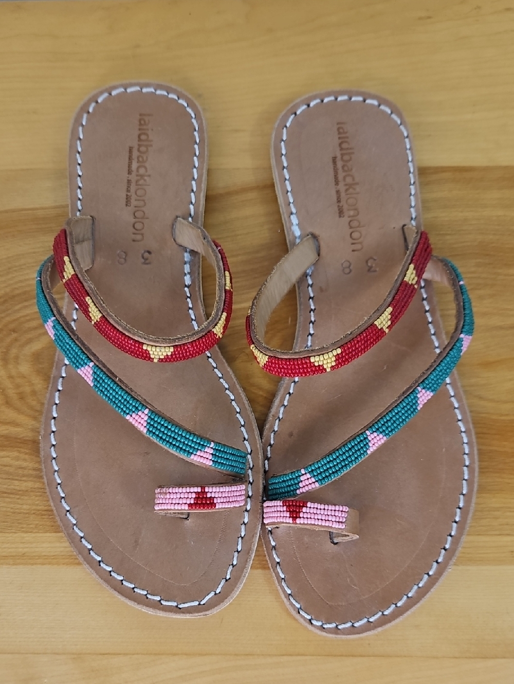 New NBW Laidbacklondon Beaded Sandals Slip On Flip Flops Handmade Boho